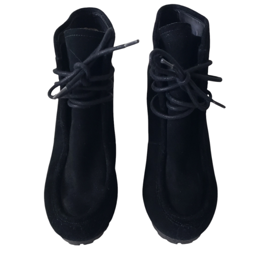 MICHAEL Michael Kors Rory Lace Up Wedge Booties Ankle Boots Suede Black Size 8.5